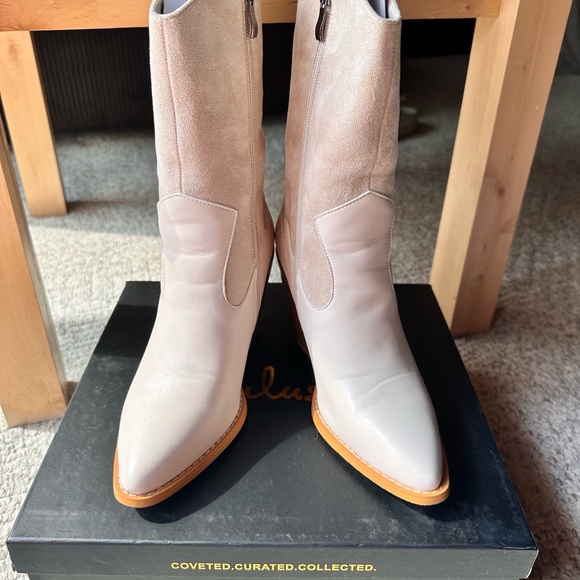 Lulus Hanxy Cream Suede Pointed-Toe Mid-Calf Boots Size 5.5 - Picture 5 of 12